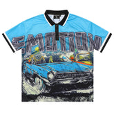 MIXED EMOTION Blue “Road Rage” Button Up Tee