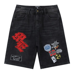 MIXED EMOTION Embroidered Denim Shorts