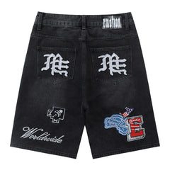 MIXED EMOTION Embroidered Denim Shorts