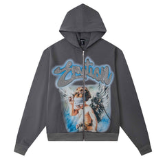 MIXED EMOTION Grey Rhinestone Hoodie
