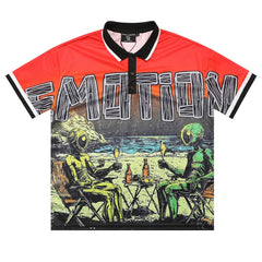 MIXED EMOTION Red “Paradise” Button Up Tee