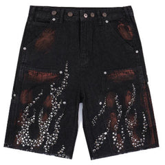Hellstar Diamond Embellished Denim Shorts
