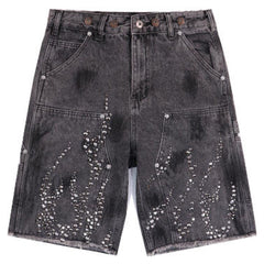Hellstar Diamond Embellished Denim Shorts