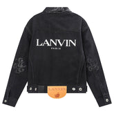 LANVIN Leather Collar Long Sleeve Denim Jacket