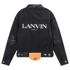 LANVIN Leather Collar Long Sleeve Denim Jacket