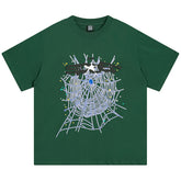 Sp5der Spider Web Print Gothic Punk T-Shirt Green