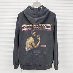 Off White Washed and distressed character pattern Hoodies