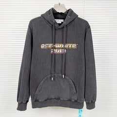 Off White Washed and distressed character pattern Hoodies