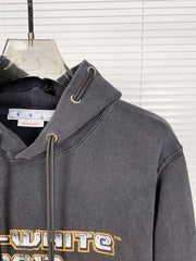 Off White Washed and distressed character pattern Hoodies