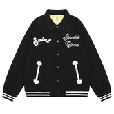 Saint Michael Joker Embroidered Corduroy Baseball Jacket