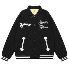 Saint Michael Joker Embroidered Corduroy Baseball Jacket