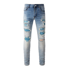 Amiri Side Straight Strips Rips Skinny Jeans #6566