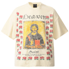 Saint Michael Rose Sanskrit Distressed Printed T-Shirts