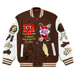 Saint Michael embroidered-patch bomber jacket-Brown