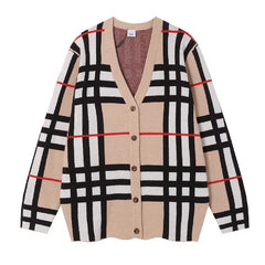 Burberry Check Technical Cotton Cardigan Sweater
