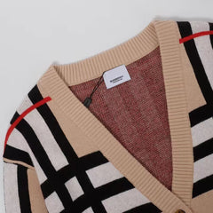 Burberry Check Technical Cotton Cardigan Sweater