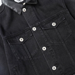 LANVIN Leather Collar Long Sleeve Denim Jacket