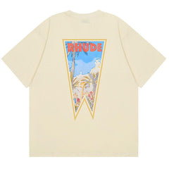 Rhude Oil Painting Clock Coconut Tree Print T-Shirts